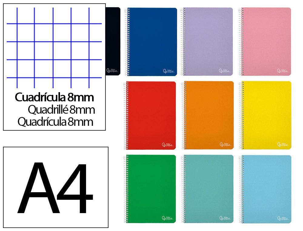 Cuaderno espiral liderpapel A4 witty tapa dura 80h 90gr cuadro 8mm con margen colores surtidos
