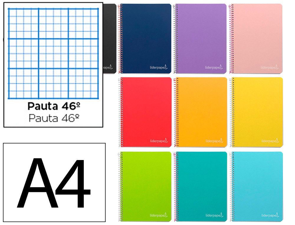 Cuaderno espiral liderpapel A4 witty tapa dura 80h 90gr rayado nş46 colores surtidos