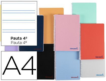 Cuaderno espiral liderpapel a4 wonder tapa plastico 80h 90gr pauta ancha 3,5mm con margen colores surtidos