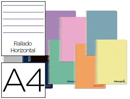 Cuaderno espiral liderpapel a4 wonder tapa plastico 80h 90gr rayado horizontal con margen colores surtidos
