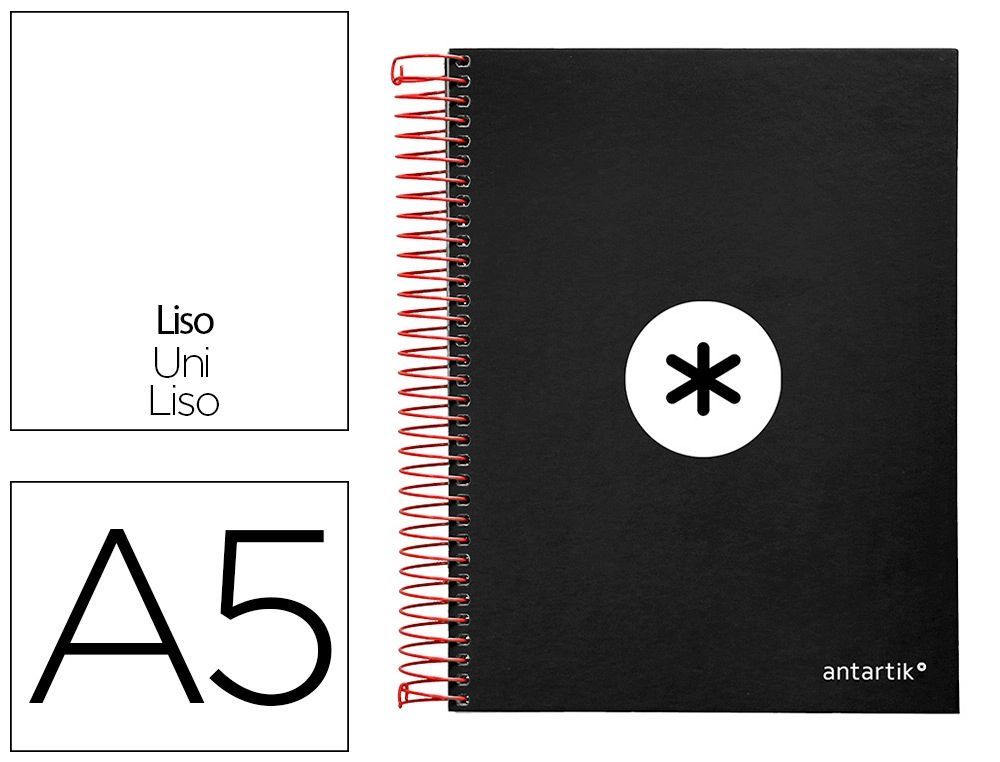 Cuaderno Espiral Liderpapel A5 Micro Antartik Tapa Forrada 120 H 90G Liso con Bandas 6 Taladros Color Negro