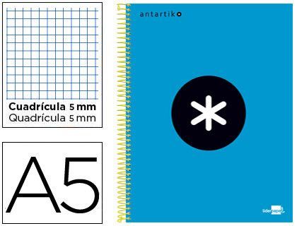 Cuaderno Espiral Liderpapel A5 Micro Antartik Tapa Forrada 120H 90 gr Cuadro5Mm 5 Bandas 6 Taladros Color Azul