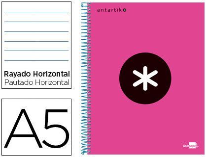 Cuaderno Espiral Liderpapel A5 Micro Antartik Tapa Forrada 120H 90 gr Horizontal 5 Bandas 6 Taladros Color Rosa