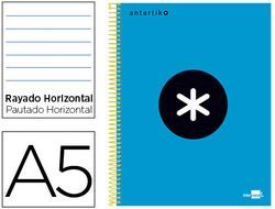 Cuaderno Espiral Liderpapel A5 Micro Antartik Tapa Forrada 120H 90 gr Horizontal 5 Bandas 6 Taladros Color Azul