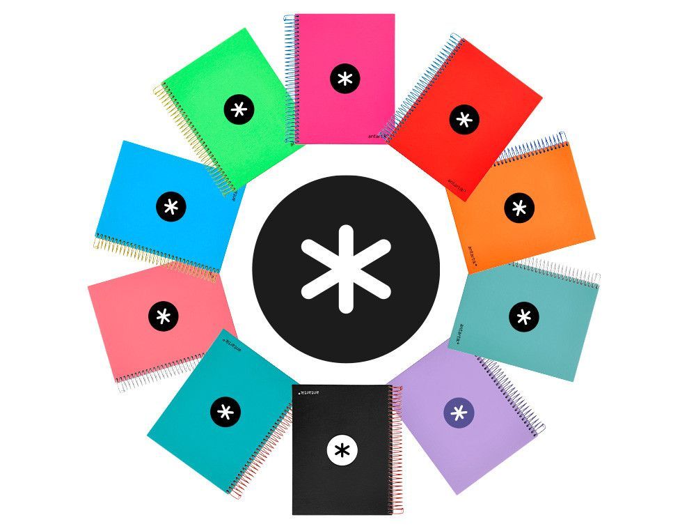 Cuaderno espiral liderpapel a5 micro antartik tapa forrada120h 100gr cuadro 5mm 5 bandas6 taladros colores surtidos