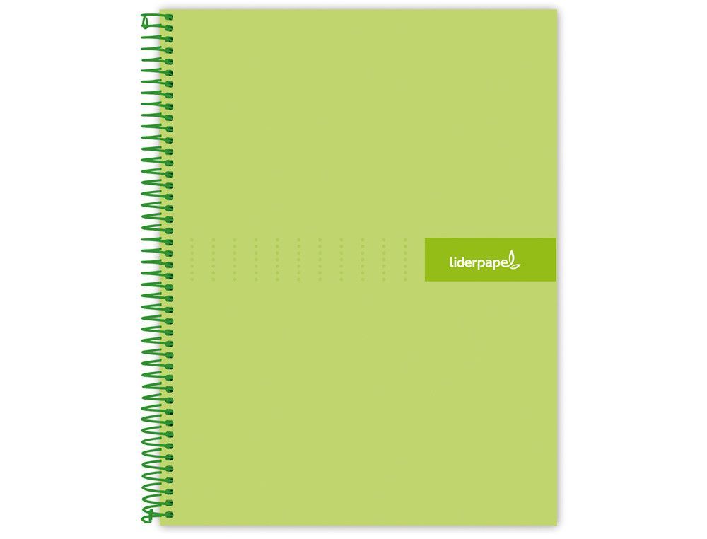 Cuaderno espiral liderpapel a5 micro crafty tapa forrada 120h 90 gr cuadro 5mm 5 bandas6 taladros color verde