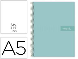 Cuaderno espiral liderpapel a5 micro crafty tapa forrada 120h 90 gr cuadro 5mm 5 bandas6 taladros color turquesa