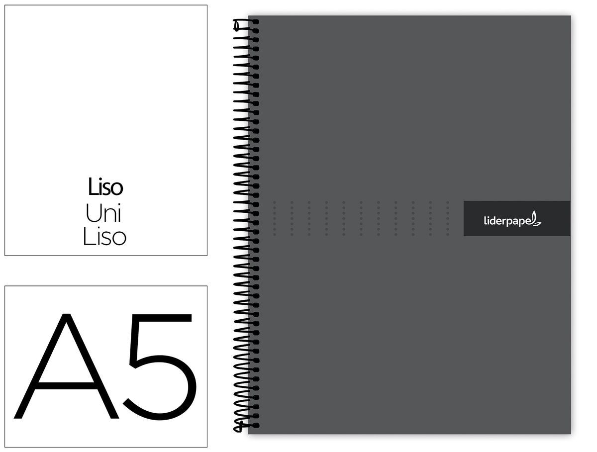 Cuaderno espiral liderpapel a5 micro crafty tapa forrada 120h 90 gr cuadro 5mm 5 bandas6 taladros color negro