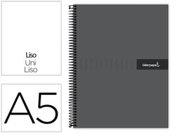 Cuaderno espiral liderpapel a5 micro crafty tapa forrada 120h 90 gr cuadro 5mm 5 bandas6 taladros color negro