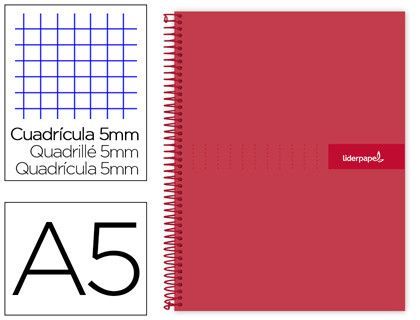 Cuaderno espiral liderpapel a5 micro crafty tapa forrada 120h 90 gr cuadro 5mm 5 bandas6 taladros color rojo