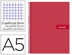 Cuaderno espiral liderpapel a5 micro crafty tapa forrada 120h 90 gr cuadro 5mm 5 bandas6 taladros color rojo