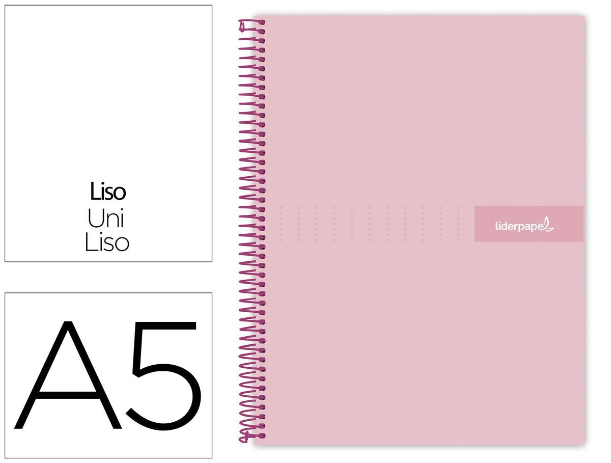 Cuaderno espiral liderpapel a5 micro crafty tapa forrada 120h 90 gr cuadro 5mm 5 bandas6 taladros color rosa