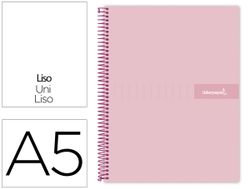 Cuaderno espiral liderpapel a5 micro crafty tapa forrada 120h 90 gr cuadro 5mm 5 bandas6 taladros color rosa