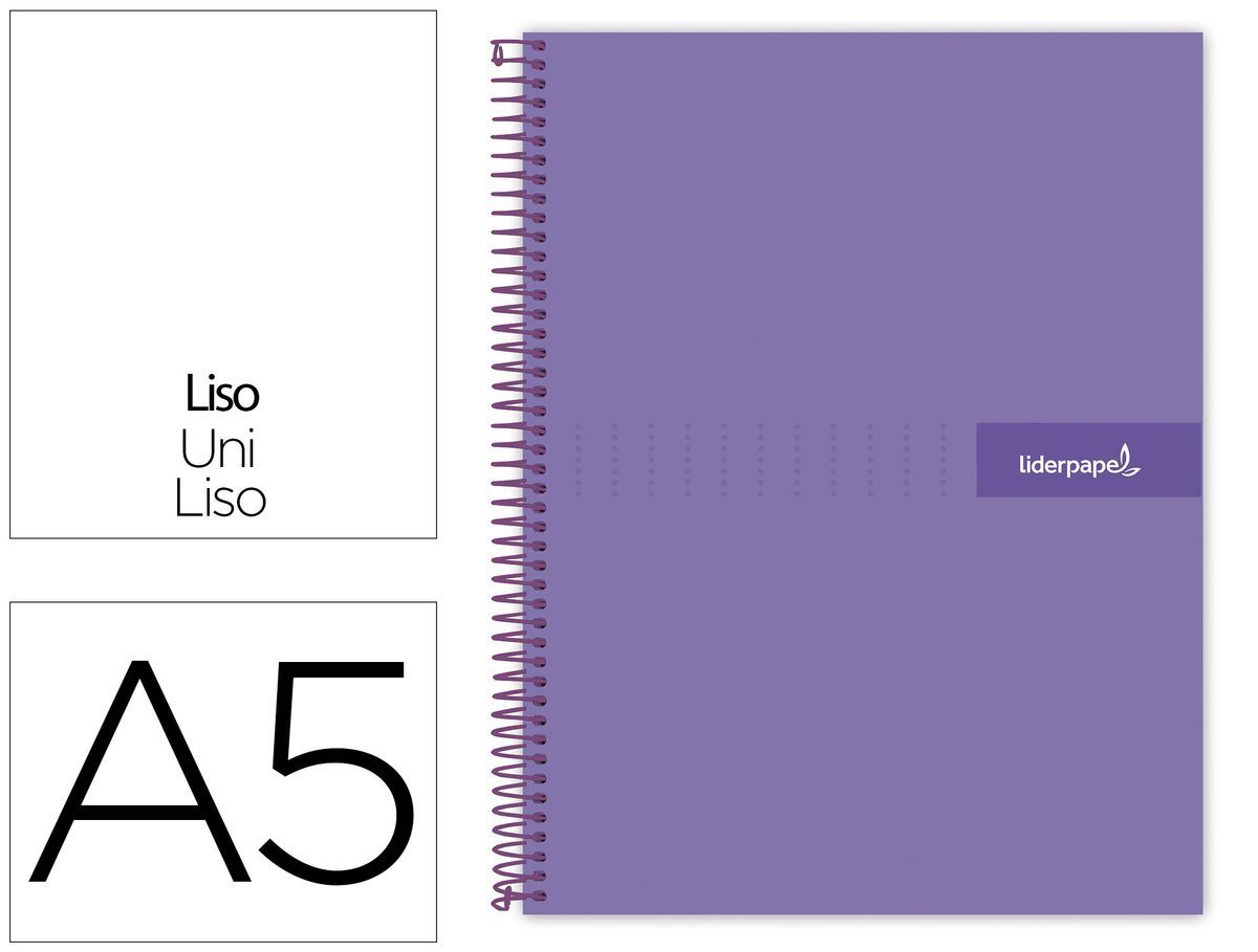 Cuaderno espiral liderpapel a5 micro crafty tapa forrada 120h 90 gr cuadro 5mm 5 bandas6 taladros color violeta