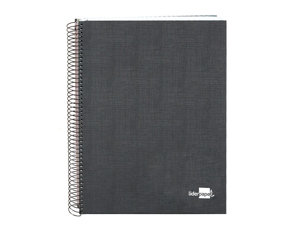 Cuaderno espiral liderpapel A5 micro papercoat tapa forrada 140h 75 gr cuadro5mm 5 bandas 6 taladros negro