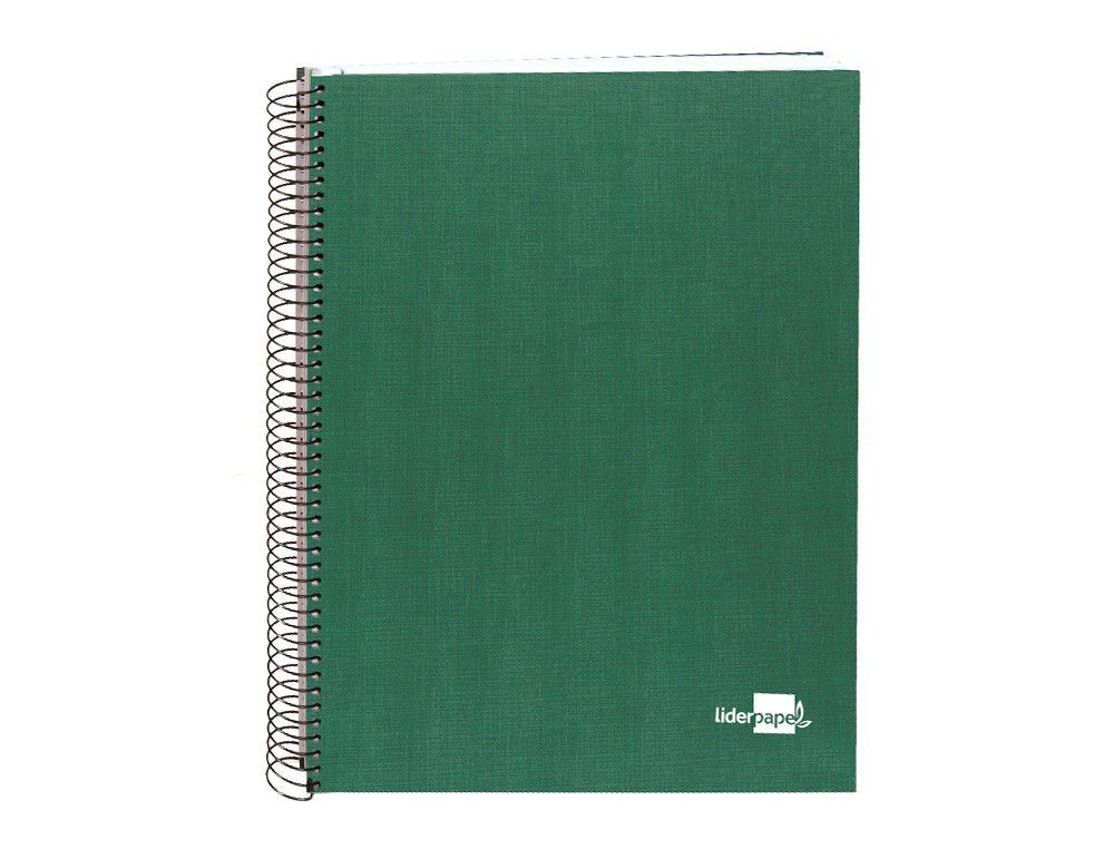 Cuaderno espiral liderpapel A5 micro papercoat tapa forrada 140h 75 gr cuadro5mm 5 bandas 6 taladros verde