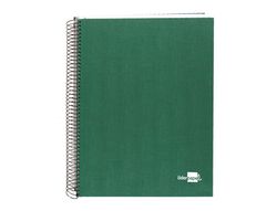 Cuaderno espiral liderpapel A5 micro papercoat tapa forrada 140h 75 gr cuadro5mm 5 bandas 6 taladros verde