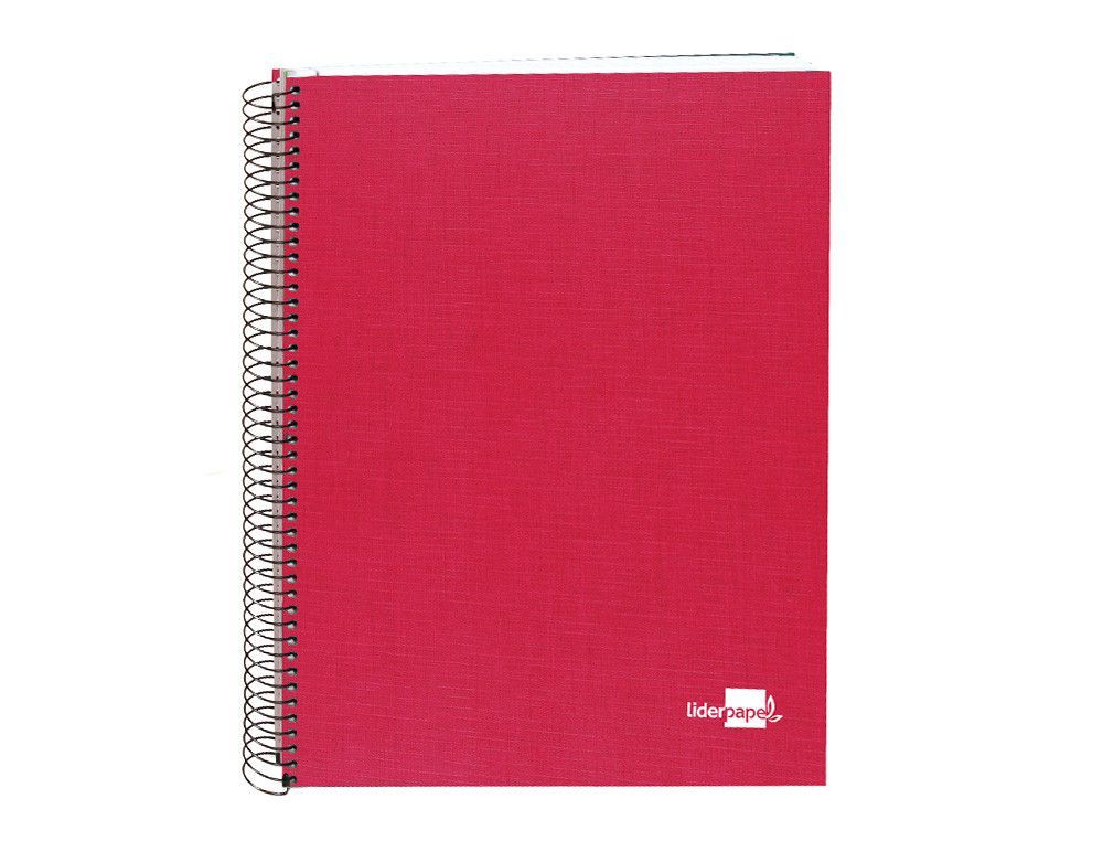 Cuaderno espiral liderpapel A5 micro papercoat tapa forrada 140h 75 gr cuadro5mm 5 bandas 6 taladros rojo