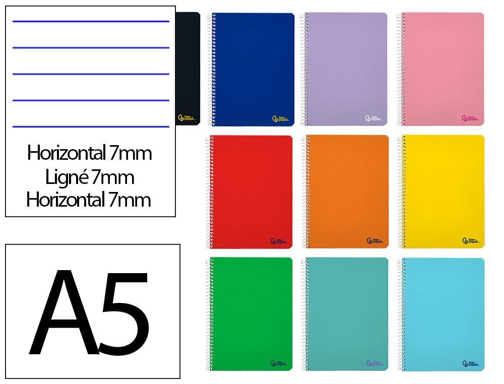 Cuaderno espiral liderpapel A5 micro smart tapa blanda 80h 75gr horizontal 7mm doble margen 6 taladros colores