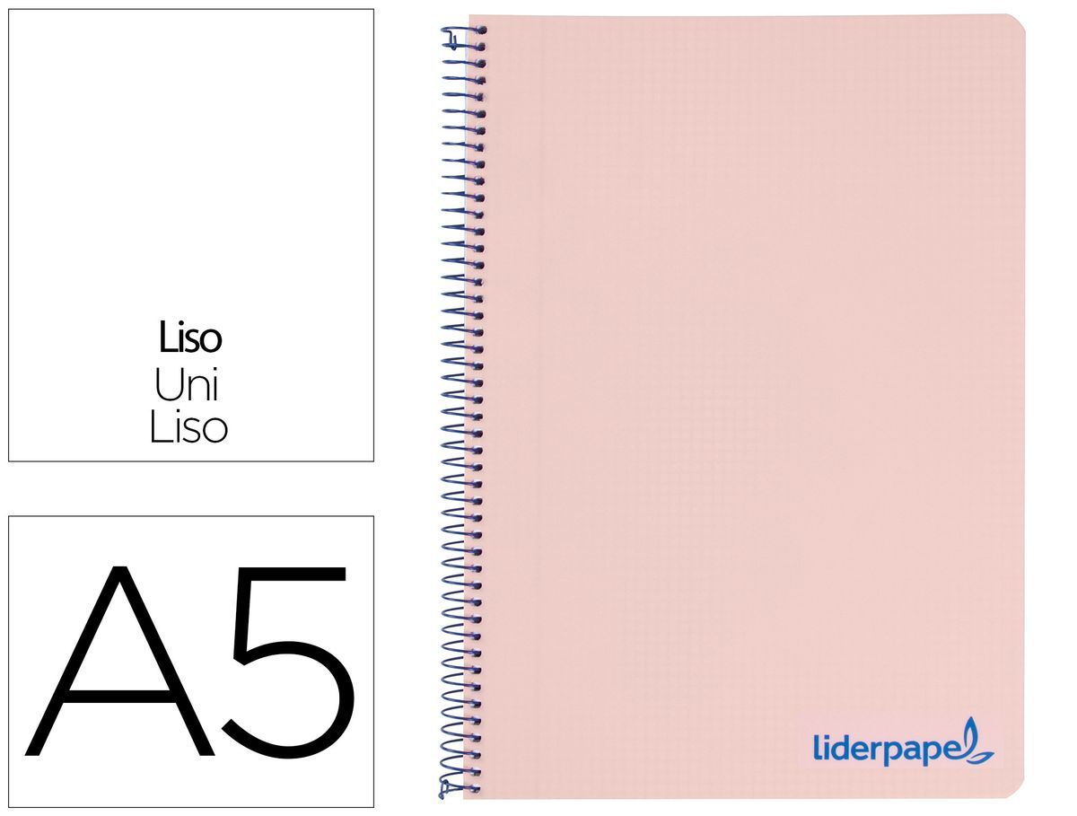 Cuaderno espiral liderpapel a5 micro wonder tapa plastico 120h 90g cuadro 5mm 5 bandas 6 taladros color rosa