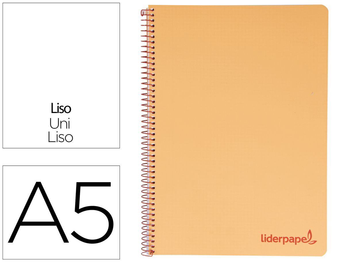 Cuaderno espiral liderpapel a5 micro wonder tapa plastico 120h 90g cuadro 5mm 5 bandas 6 taladros color naranja