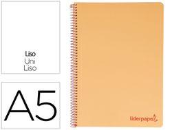 Cuaderno espiral liderpapel a5 micro wonder tapa plastico 120h 90g cuadro 5mm 5 bandas 6 taladros color naranja
