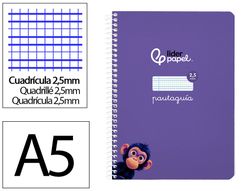 Cuaderno espiral liderpapel A5 pautaguia tapa blanda 40h 75 gr cuadro pautado 2,5mm color lila