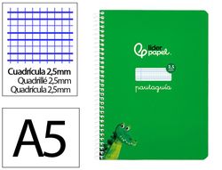 Cuaderno espiral liderpapel A5 pautaguia tapa blanda 40h 75 gr cuadro pautado 2,5mm color verde