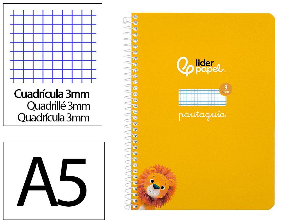 Cuaderno espiral liderpapel A5 pautaguia tapa blanda 40h 75 gr cuadro pautado 3mm color amarillo