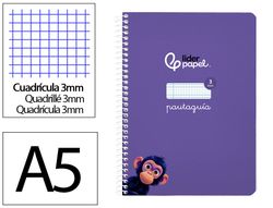 Cuaderno espiral liderpapel A5 pautaguia tapa blanda 40h 75 gr cuadro pautado 3mm color lila
