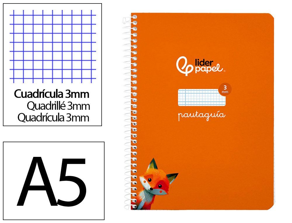 Cuaderno espiral liderpapel A5 pautaguia tapa blanda 40h 75 gr cuadro pautado 3mm color naranja