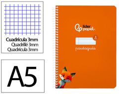 Cuaderno espiral liderpapel A5 pautaguia tapa blanda 40h 75 gr cuadro pautado 3mm color naranja