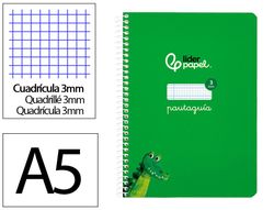 Cuaderno espiral liderpapel A5 pautaguia tapa blanda 40h 75 gr cuadro pautado 3mm color verde