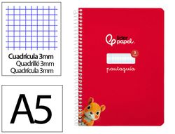 Cuaderno espiral liderpapel A5 pautaguia tapa blanda 40h 75 gr cuadro pautado 3mm color rojo