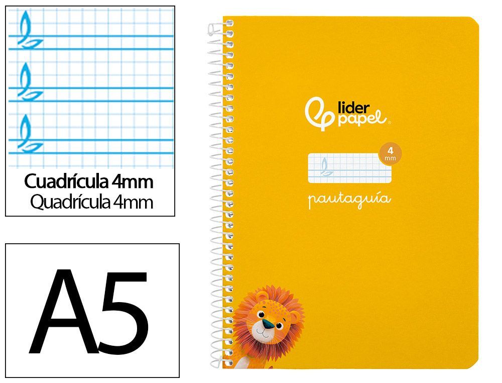 Cuaderno espiral liderpapel A5 pautaguia tapa blanda 40h 75 gr cuadro pautado 4mm color amarillo