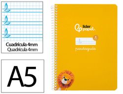 Cuaderno espiral liderpapel A5 pautaguia tapa blanda 40h 75 gr cuadro pautado 4mm color amarillo