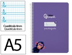 Cuaderno espiral liderpapel A5 pautaguia tapa blanda 40h 75 gr cuadro pautado 4mm color lila