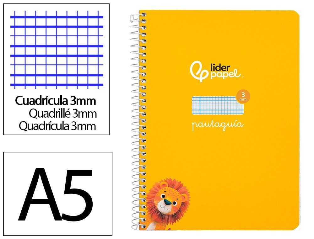 Cuaderno espiral liderpapel A5 pautaguia tapa dura 80h 90 gr cuadro pautado 3mm color amarillo