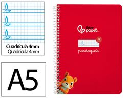 Cuaderno espiral liderpapel A5 pautaguia tapa dura 80h 90 gr cuadro pautado 4mm color rojo