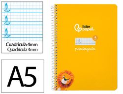 Cuaderno espiral liderpapel A5 pautaguia tapa dura 80h 90 gr cuadro pautado 4mm color amarillo