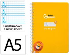 Cuaderno espiral liderpapel A5 pautaguia tapa dura 80h 90 gr cuadro pautado 5mm color amarillo