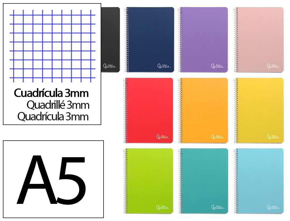 Cuaderno espiral liderpapel A5 witty tapa dura 80h 90gr cuadro 3mm con margen colores surtidos