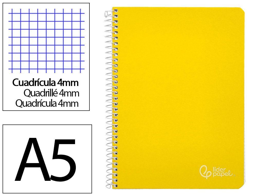 Cuaderno espiral liderpapel A5 witty tapa dura 80h 90gr cuadro 4mm con margen color amarillo