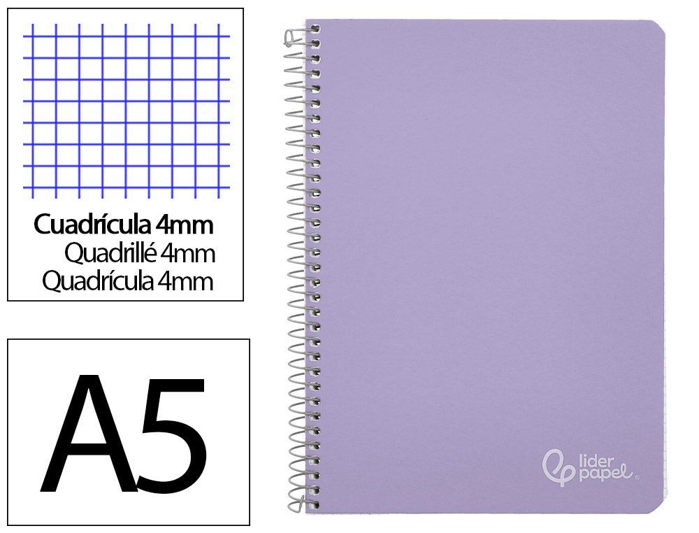 Cuaderno espiral liderpapel A5 witty tapa dura 80h 90gr cuadro 4mm con margen color violeta