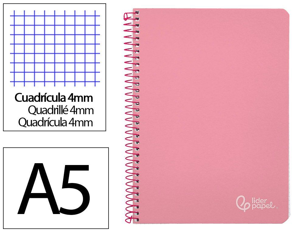 Cuaderno espiral liderpapel A5 witty tapa dura 80h 90gr cuadro 4mm con margen color rosa