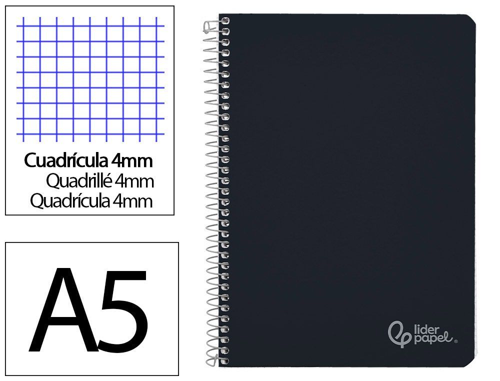 Cuaderno espiral liderpapel A5 witty tapa dura 80h 90gr cuadro 4mm con margen color negro