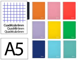 Cuaderno espiral liderpapel A5 witty tapa dura 80h 90gr cuadro 6mm con margen colores surtidos