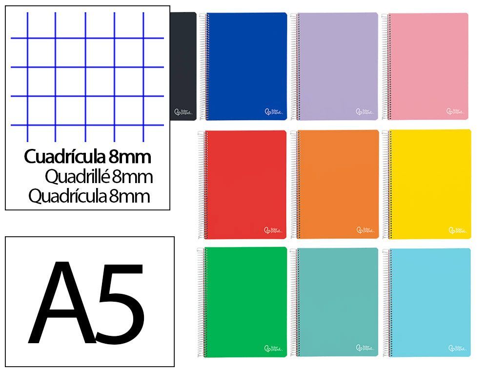 Cuaderno espiral liderpapel A5 witty tapa dura 80h 90gr cuadro 8mm con margen colores surtidos