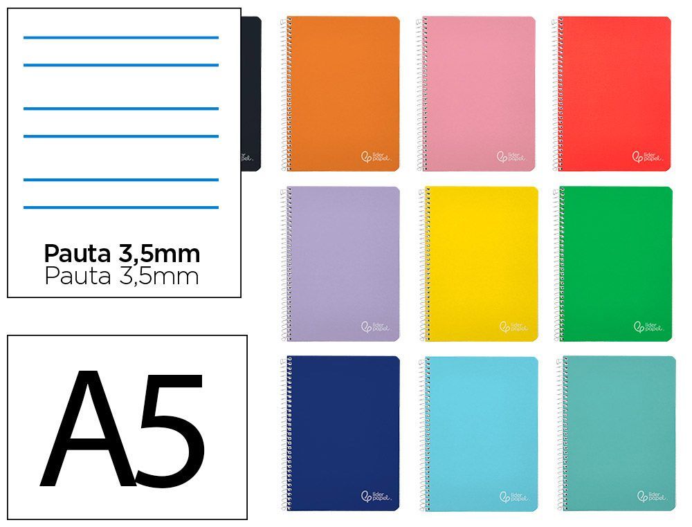 Cuaderno espiral liderpapel A5 witty tapa dura 80h 90gr pauta ancha 3,5mm con margen colores surtidos