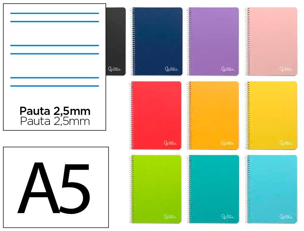 Cuaderno espiral liderpapel A5 witty tapa dura 80h 90gr pauta estrecha 2,5mm con margen colores surtidos